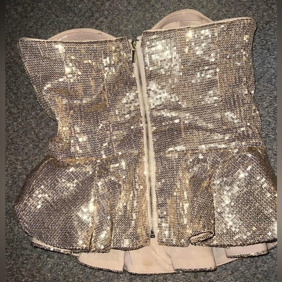 Bebe small gold sequin peplum tube top - Picture 5 of 7